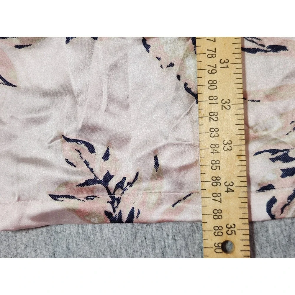 House of Harlow 1960 Robe Women Medium Pink Navy Leaf Print Satin Belted Pockets